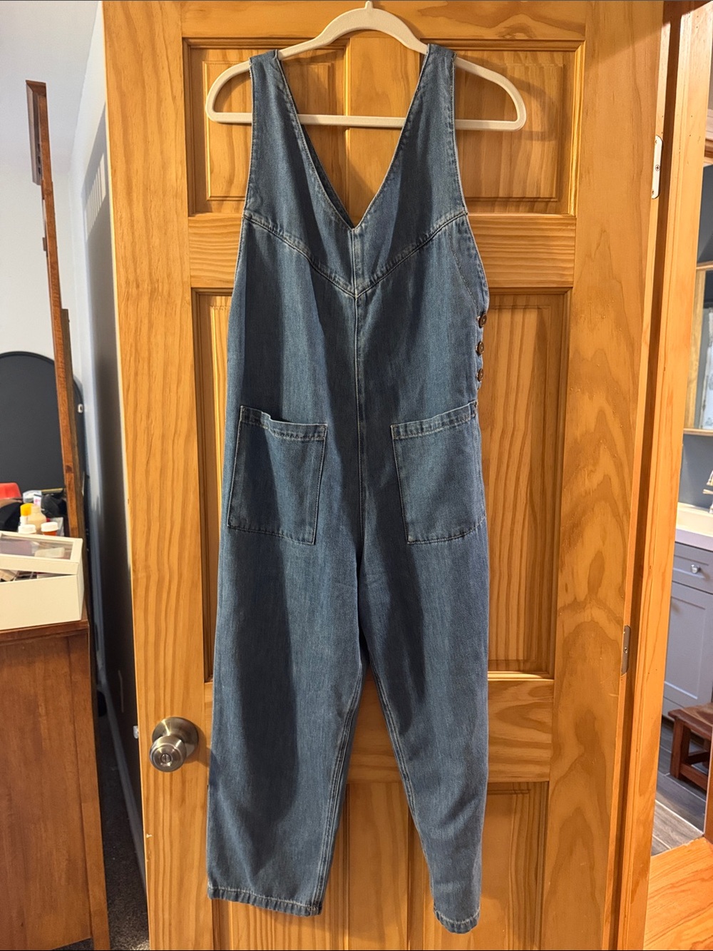 Mavi Denim V-Neck Utility Jumpsuit - Blue